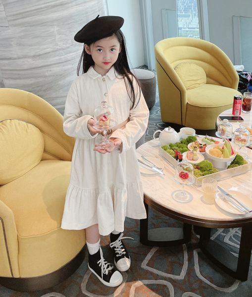 

corduroy dress for baby girls spring autumn kids girl long sleeve dresses toddler cotton clothing belts, Red;yellow