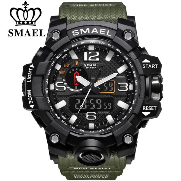 

smael brand men sports watches dual display analog digital led electronic quartz wristwatches waterproof swimming military watch 210310, Slivery;brown