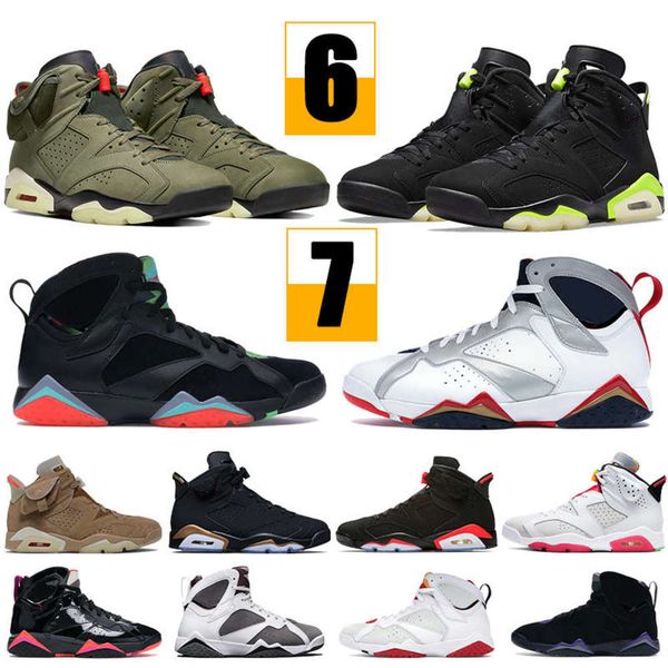 

6 6s men  7s basketball shoes electric green cactus british khaki dmp hare flint barcelona nights sneakers mens trainers us, Black