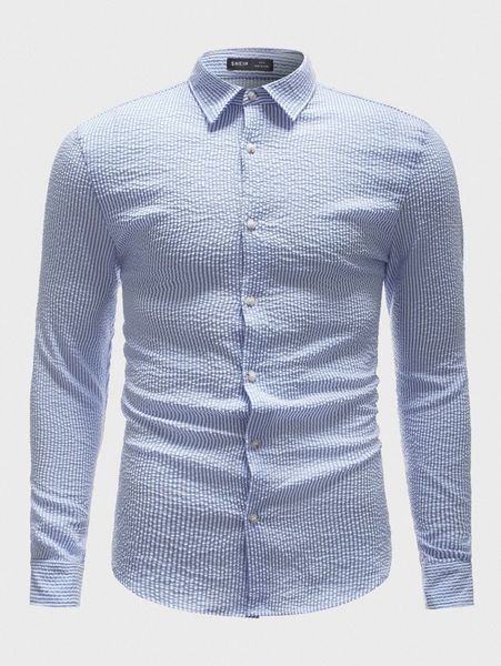 

men striped pattern single button placket shirt i1gj#, White;black