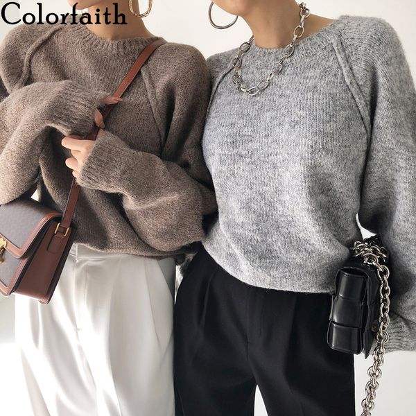 

colorfaith new 2021 spring winter women sweater knitted oversize wild fashionable warm vintage femininas pullovers sw921 210218, White;black