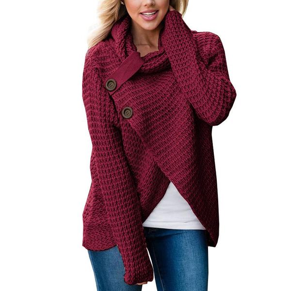 

women's sweaters 2021 winter women loose knitted cardigan long sleeve cowl neck irregular buttons sweater ladies casual knitwear, White;black
