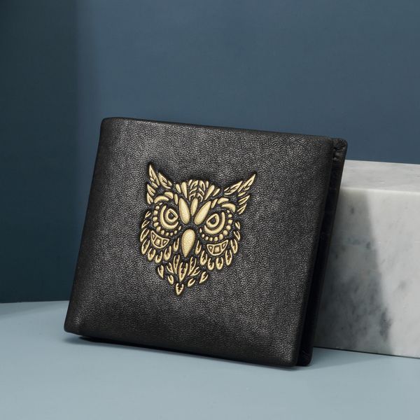 

[gift wallet hand-painted version] artwork owl box italian leather men c.deny leather men ugatj lianquan004, Red;black