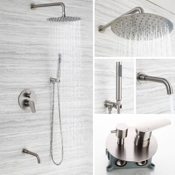 

bathroom shower sets assemblies rains 304 stainless steel hidden together nickel-colored on the shower-mixing wall