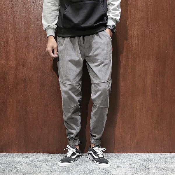 

men's pants yasuguoji 2021 casual men corduroy sweatpants joggers elasticity streetwear solid color mens chinos, Black