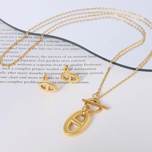 

earrings & necklace titanium steel cute ot button pig nose pendant for women teen ins french choker chain jewelry trendy collier wholesale, Silver