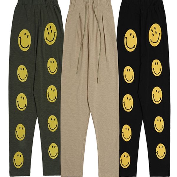 

2021 new hip-hop sweatpants das mulheres dos homens casuais voltar muitos smiley impresso calas preto verde khaki kapital terry ir8f, Black