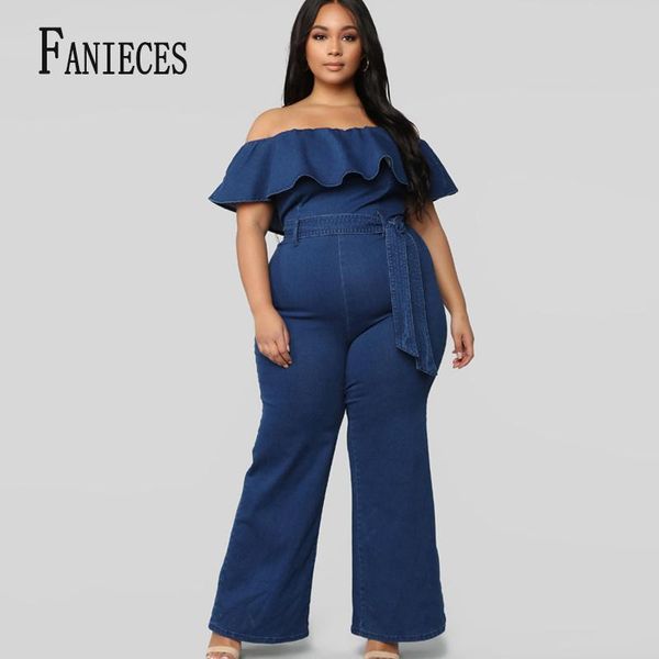 

plus size pants fanieces 2021 summer fall woman denim skinny jumpsuits & rompers casual empire playsuit ruffles streewtear