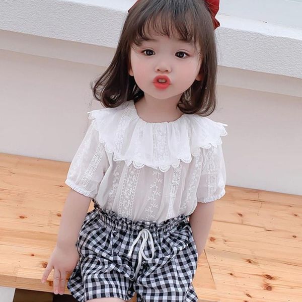 

shirts summer girls half sleeve white lace kids casual cute blouse, White;black
