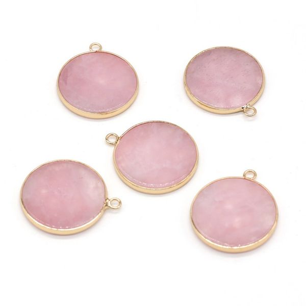 

10 pcs ethnic style oval and round shape natural rose quartz pendant gold plated trendy jewelr, Silver