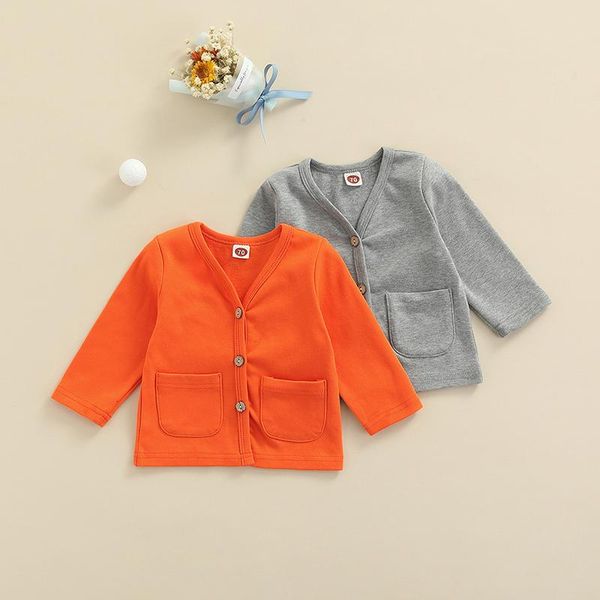 

jackets spring fall kids casual coat simple toddle baby thin section solid color v-neck long sleeve buttons jacket blouse with pockets, Blue;gray
