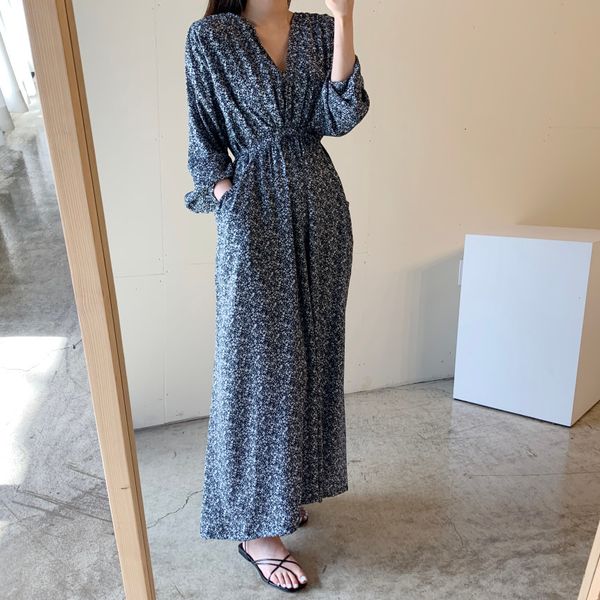 

2021 new casual bomio vero outono vestido v pescoo vintage floral impresso longo maxi vestidos praia frias novo chegada n69m, Black;gray