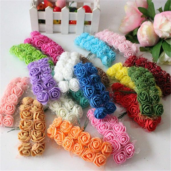 

decorative flowers & wreaths 144pcs/bag artificial mini foam roses with stem wedding bouquet decor birthday party favors decorations