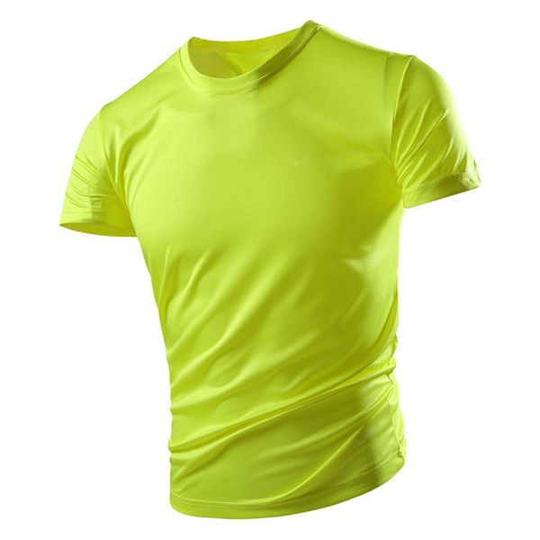 

short-sleeved t-shirt men's quick-drying clothes summer grass green breathable large size summer sports ice silk men's clothing, Black;yellow