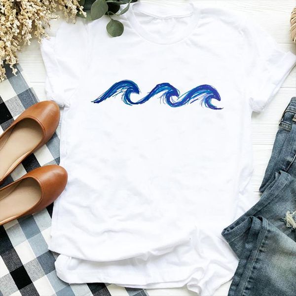 

wave vacay mode cute womens t shirts short sleeve 90s trend print clothes graphic female tee, White