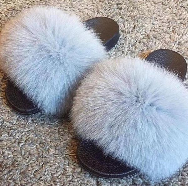 

2021 fur slide for women cut slippers fluffy sliders plush furry summer flats sweet ladies shoes big size 36- 45, Black