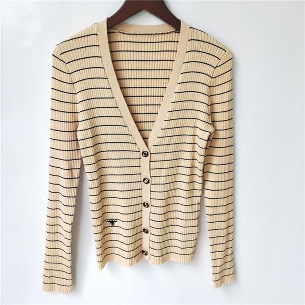 

women's knits & tees in autumn 2021 female striped pullover ladies fashion loose summer knit jumper casual v-neck wool cardigan, White