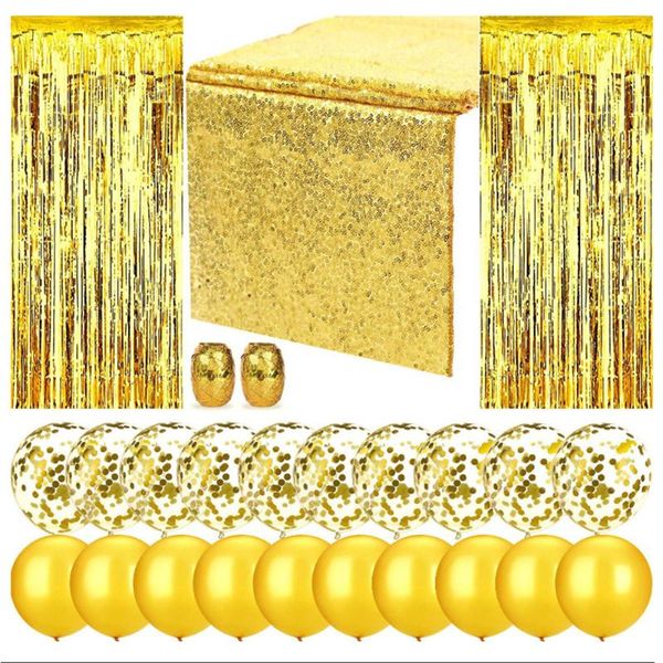 

party decoration supplies, 12 inch confetti balloon sequin table runner rain silk combination set