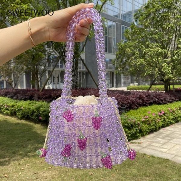 

evening bags sweet shoulder retro orange soda bag clear crystal cute girl beaded woven handbag for woman handmade messenger