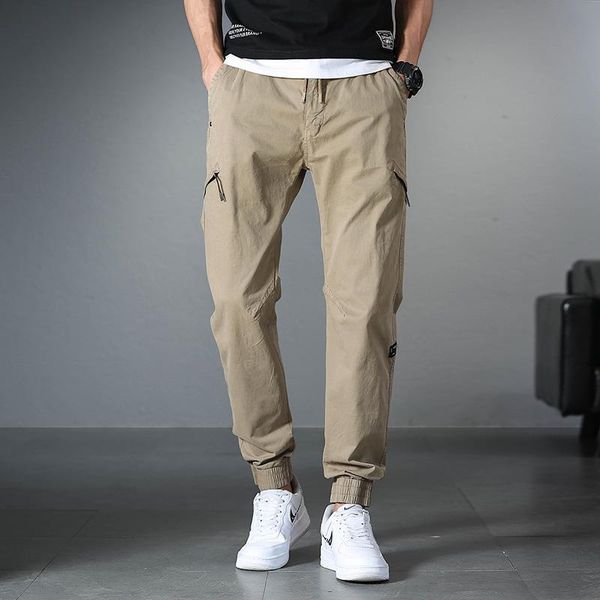

men's pants summer high waist pant elastic plus size clothing 36 cargo men many pockets loose work male straight trousers, Black
