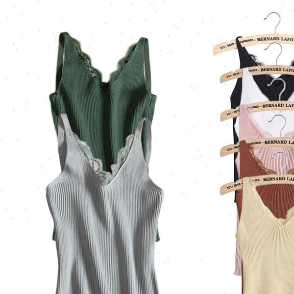 

women tanks plain camisole lace splicing double v neck vest slim sling tank drop good quality, White