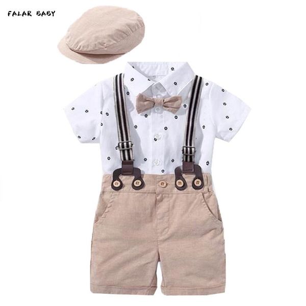 

clothing sets born boy outfit suit baby party short khaki hat birthday cloth infant kid 3 6 9 12 18 24 month, White
