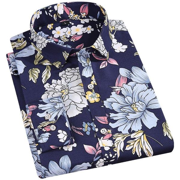 

men's casual shirts fashion men floral print long sleeve flower soft fit daily holiday hawaian beach dress button homme youth clothing, White;black