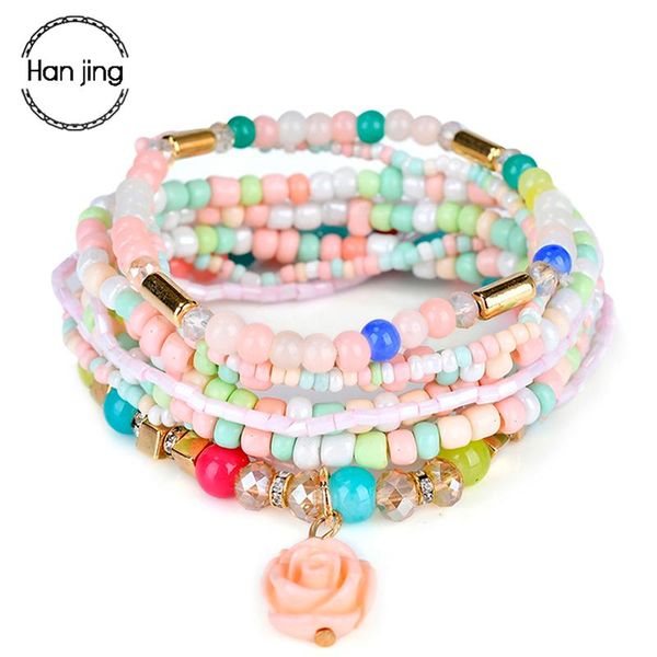 

charm bracelets noenname six color bohemian many elements rose flower cute romatic bohe multilayer beads rice bead for women, Golden;silver