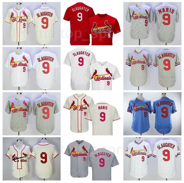 

men retror 1946 1967 1985 vintage baseball 9 enos slaughter jersey red white grey blue beige team retire pullover embroidery and sewing, Blue;black