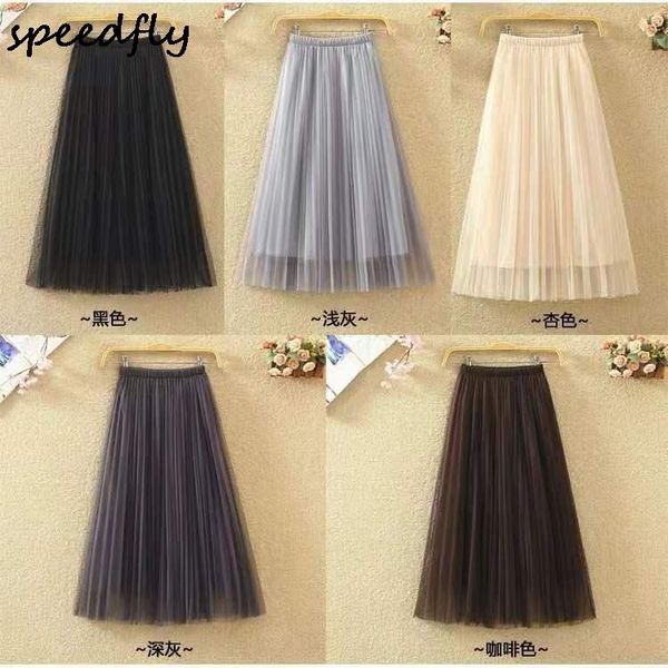 

skirts summer net yarn skirt transparent mesh perspective half women tulle faldas largas, Black