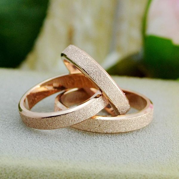 

wedding rings depth 4 mm frosted finger for women titanium steel rose gold color trendy girls gift jewelry promotion, Slivery;golden
