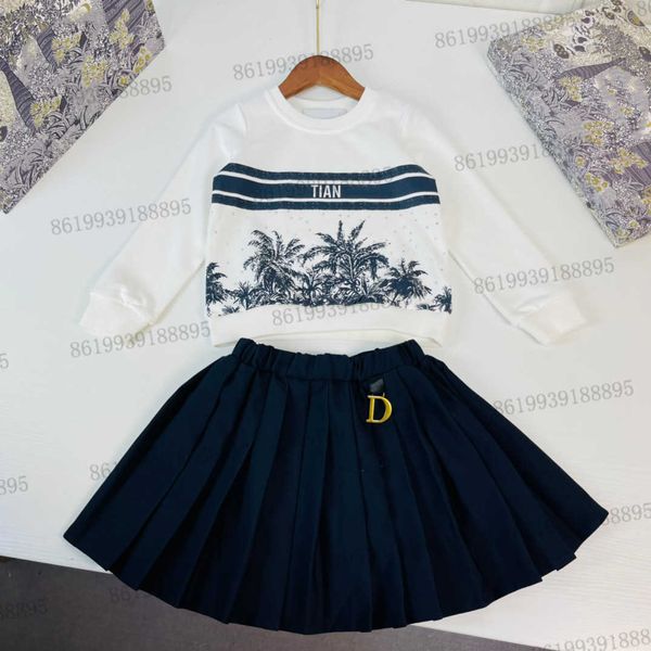 

2021 fashion d family round neck jacket suit fashion dress sets soft and comfortable tracksuit luxury design jacket+ skirt suits kids clothi, White