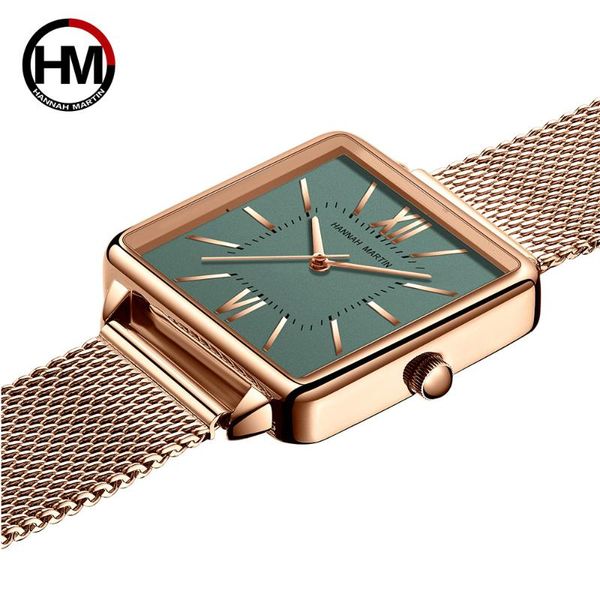 

wristwatches women watches fashion square quartz watch ladies stainless steel mesh strap green dial clock, Slivery;brown