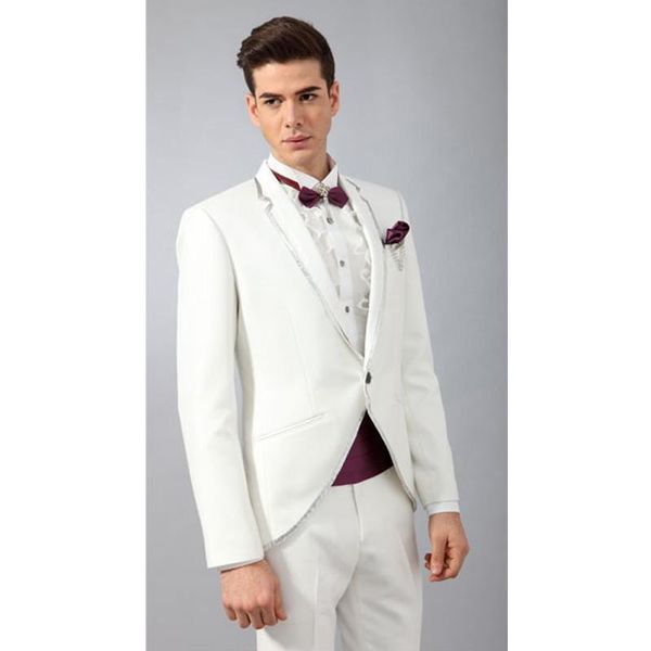 

men's suits & blazers suit white grooms one button wedding party stage tuxedos prom slim fit casual business elegant male blazer+pants, White;black
