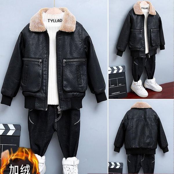 

childrens clothing boys coat autumn winter lapel plus velvet thick leather jacket for boys child outwear pu jacket baby boys, Blue;gray