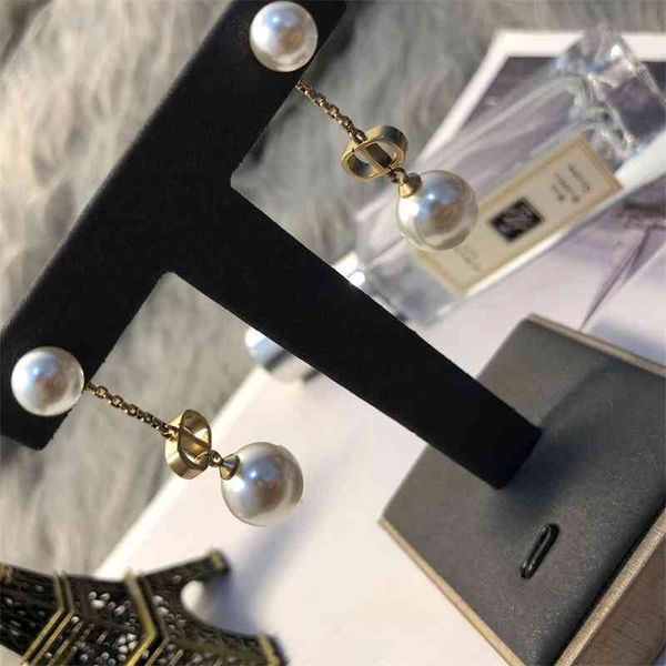 

70% off outlet online family new letter tassel pearl earrings, Golden