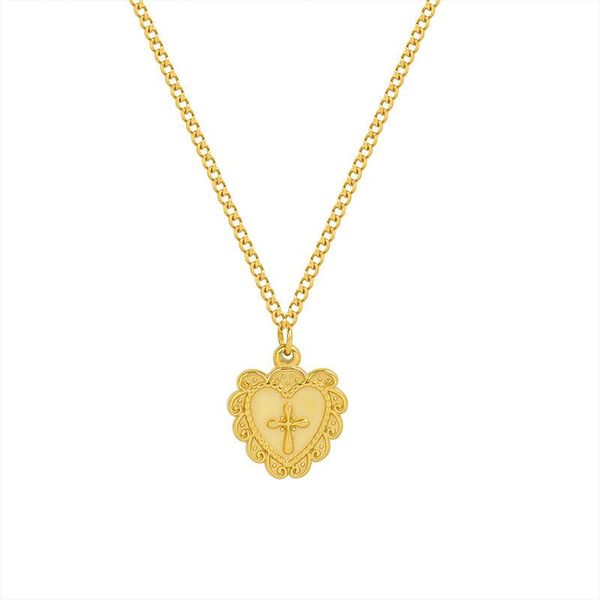 

pendant necklaces stainless steel heart-shaped relief cross necklace plated gold minimalist for women's decoration gothic style jewelle, Silver