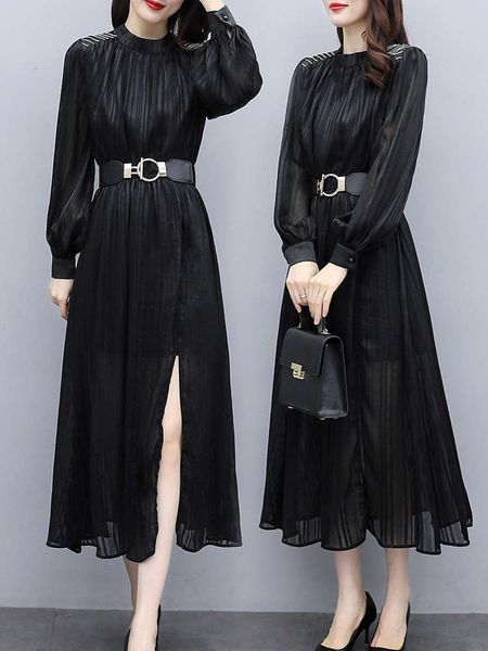 

2021 new slim goddess fan autumn black waist temperament dress, Black;gray