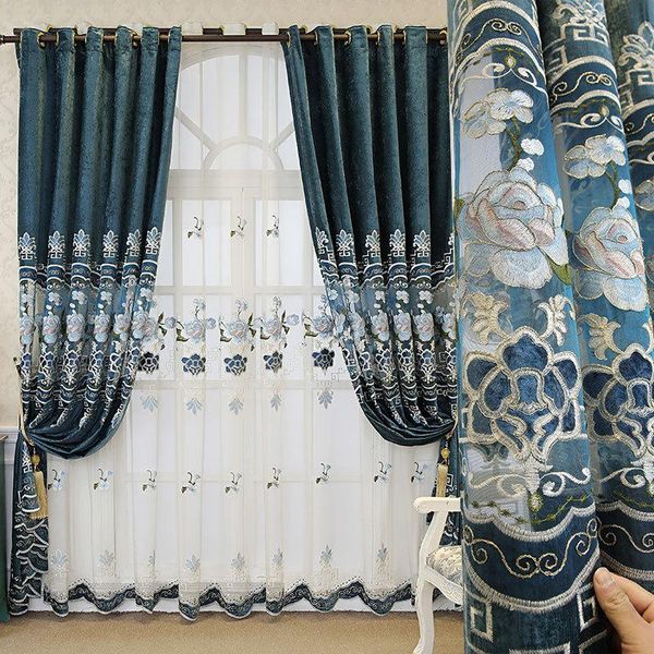 

curtain & drapes european-style luxury curtains atmosphere villa living room study partition large hollow chenille embroidered