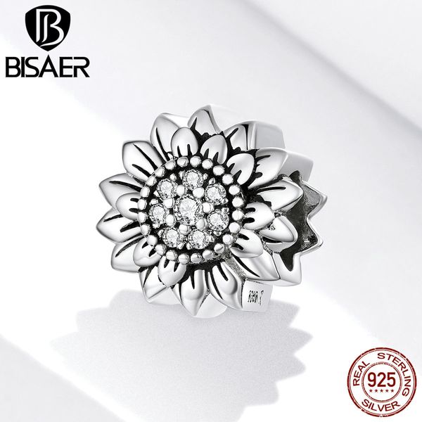 BISAER Retro Sonnenblume Charms 925 Sterling Silber You are my sunshine Perlen passen DIY Armband Halskette für Frauen Schmuck ECC1507 Q0531