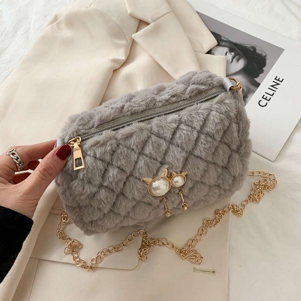 

hbp female winter 2021 new fashion messenger hairy chain bag small cylinder