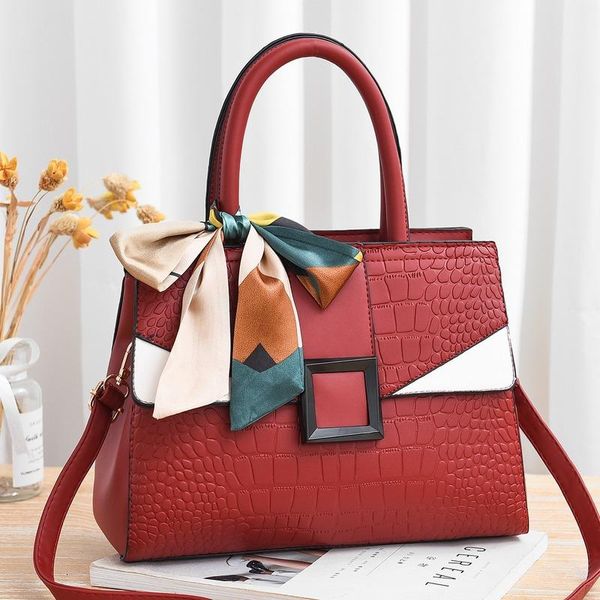 

shoulder bags bag women 2021 crocodile pattern luxury ladies handbag fashion large capacity silk scarf one-shoulder diagonal