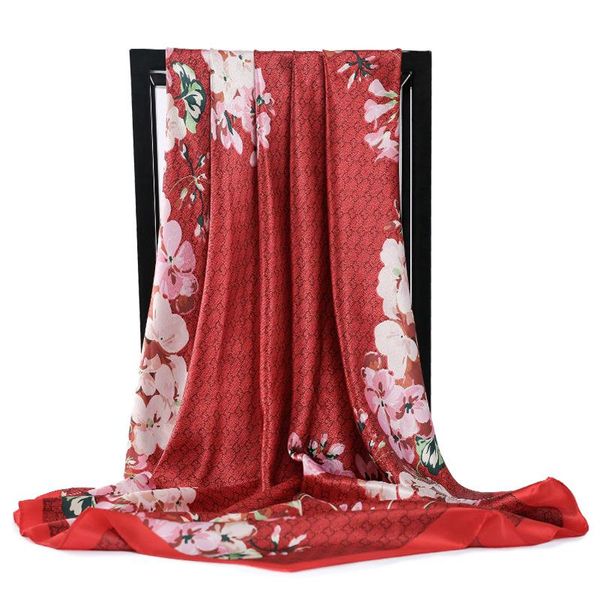 

2021 spring fashion 90x90cm beach towel popular letter print scarves women headband bandana silk scarf winter sunscreen shawl, Blue;gray