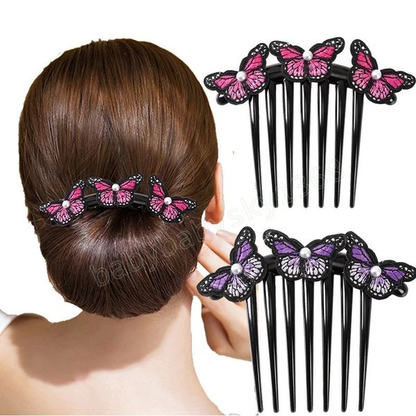 

12cm large black hair claws with butterfly pearl design women girls plastic hair side comb clip accessories decoretion, Slivery;white