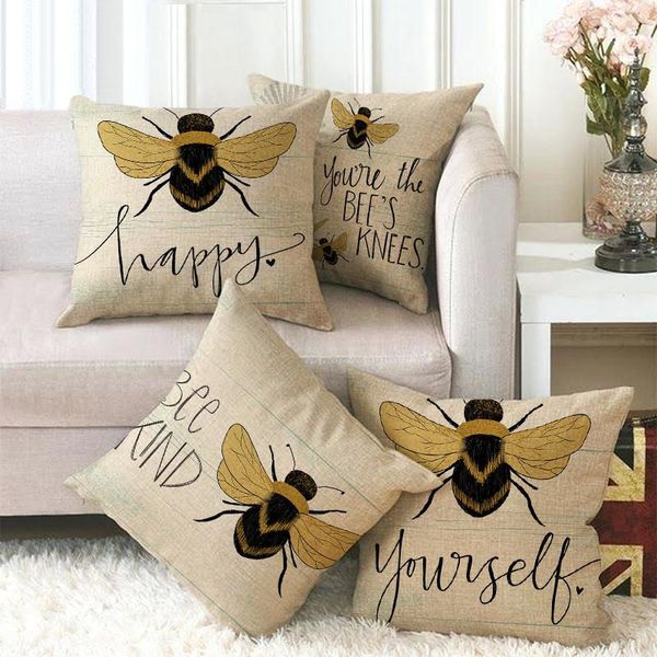 

one side print cushion cover linen pillow cover for home sofa seat throw cute vintage decoration 45x45cm bee insect
