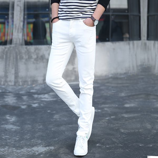 Korean Fashion Männer 2021 Streetwear Weiß männer Slim Mann Hosen Hosen Stretch Jugend Casual Schwarz Männliche Sommer Teenager Männer der Jeans
