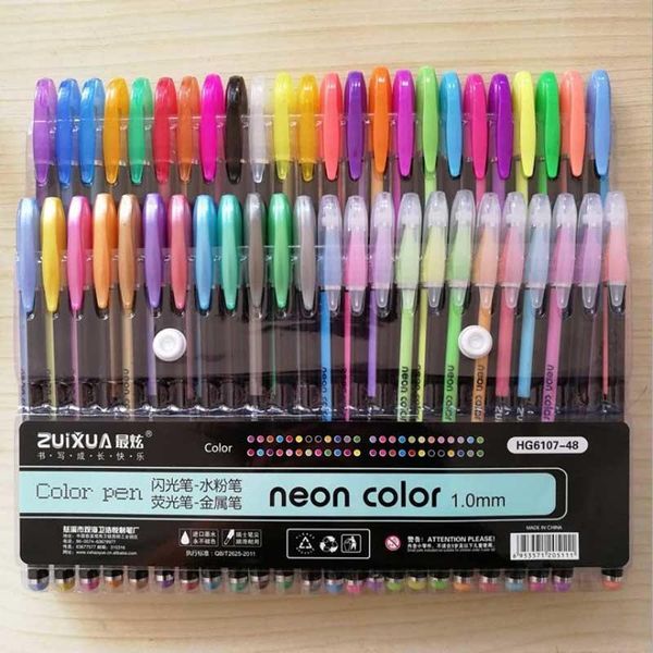 

gel pens 12/24/36/48 colors/set highlighter glitter pen for coloring books journals drawing doodling painting colored art markers
