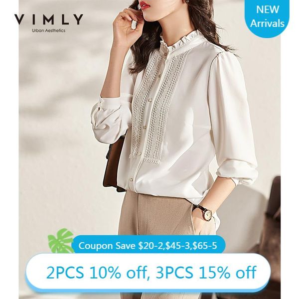 

women's blouses & shirts vimly chiffon shirt autumn 2021 office lady fashion long sleeve lace blouse elegant white women clothes f8716