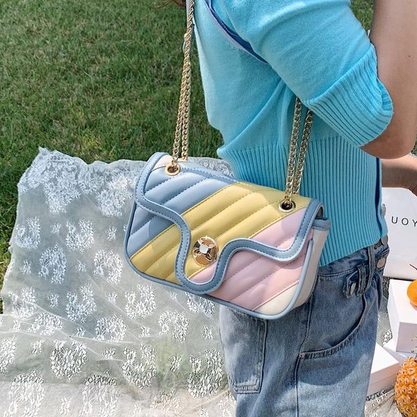 

luxury contrast color pu leather crossbody bags for women travel handbag fashion simple shoulder messenger ladies body bag #40