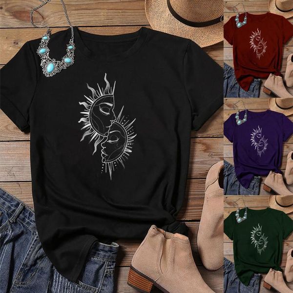 

women's t-shirt vintage printed pattern casual fashion soild color short sleeve 2021 est summer t shirt, White